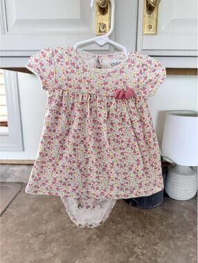 Carter's Girl Floral Print Dress Onesie dress with Pink Bow